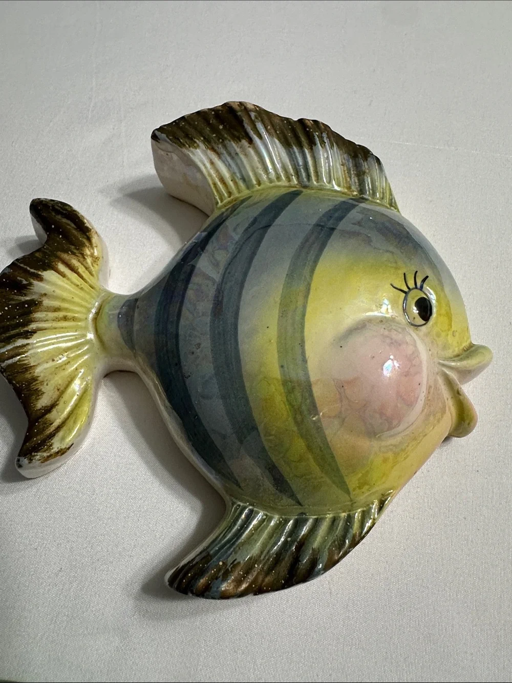 Green & Pink Decorative Fish Wall Plaques - Set of 3. 1969 Miller studio